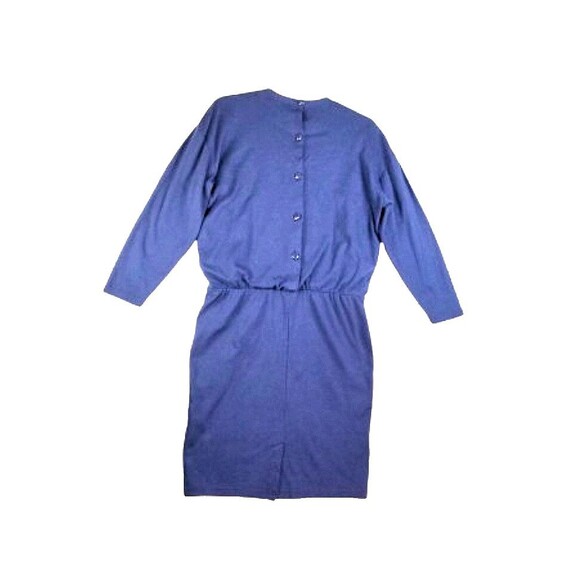 Vtg MS CHAUS KNITS Navy Blue Dress Sz Large Cotton Long Sleeves 1980s - Picture 5 of 8